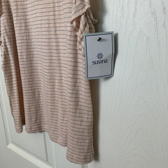 Susina Petite Medium Pink Gray Striped Ruffle Sleeve Women’s Tank Top NWT - Picture 2 of 5